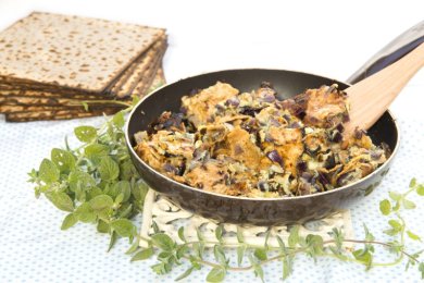Savory Matzah Brei with Yogurt Cucumber Dip