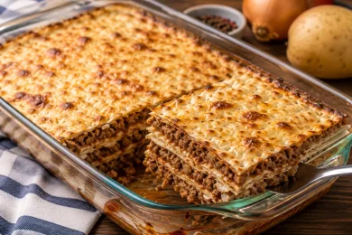 Easy Layered Matzah and Ground Beef Bake