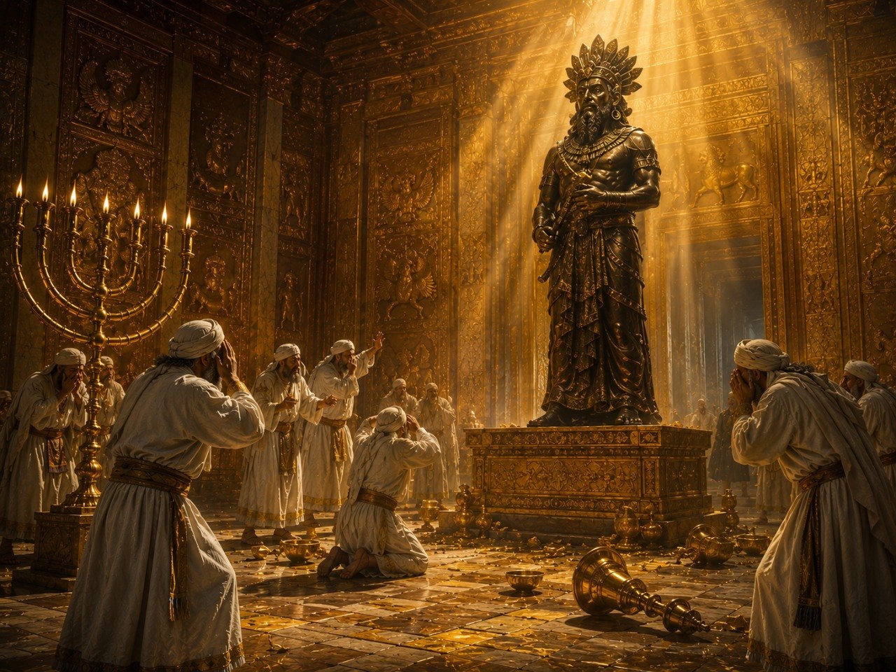 A pagan idol erected inside the Holy Temple in Jerusalem, desecrating the sacred space